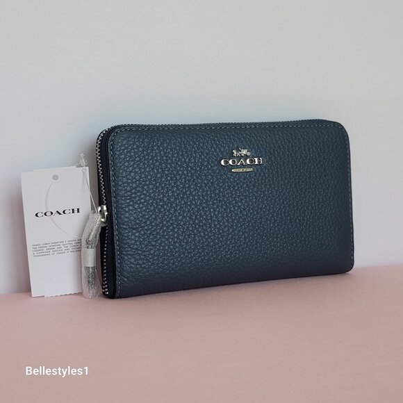 COACH Pebbled Leather Medium ID Window Zip-Around Wallet- Denim color 🎈$118 - Picture 5 of 16